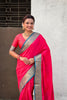 Bright Red Silk Saree Gold Zari Border Traditional Saree