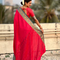 Bright Red Silk Saree Gold Zari Border Traditional Saree