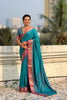 Teal Green Silk Saree with Pink Zari Border Traditional Designer Saree