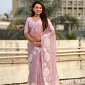 Pink Organza Saree Floral Embroidery Designer Party Wear Saree
