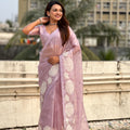 Pink Organza Saree Floral Embroidery Designer Party Wear Saree