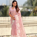 Blush Pink Organza Saree with White Floral Embroidery Designer Party Wear