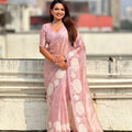 Blush Pink Organza Saree with White Floral Embroidery Designer Party Wear
