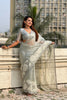 Pastel Mint Green Organza Saree with White Floral Embroidery
