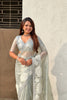 Pastel Mint Green Organza Saree with White Floral Embroidery