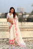 Stunning White Organza Party Wear Saree with Pink Floral Embroidery Border