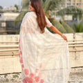Stunning White Organza Party Wear Saree with Pink Floral Embroidery Border