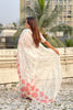 Stunning White Organza Party Wear Saree with Pink Floral Embroidery Border