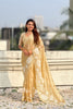 Stylish Golden Organza Embroidered Party Wear Saree with Floral Work and Blouse