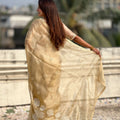 Stylish Golden Organza Embroidered Party Wear Saree with Floral Work and Blouse