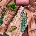 Elegant Dusty Pink Cotton Printed Semi-Stitched Straight Salwar Suit with Dupatta