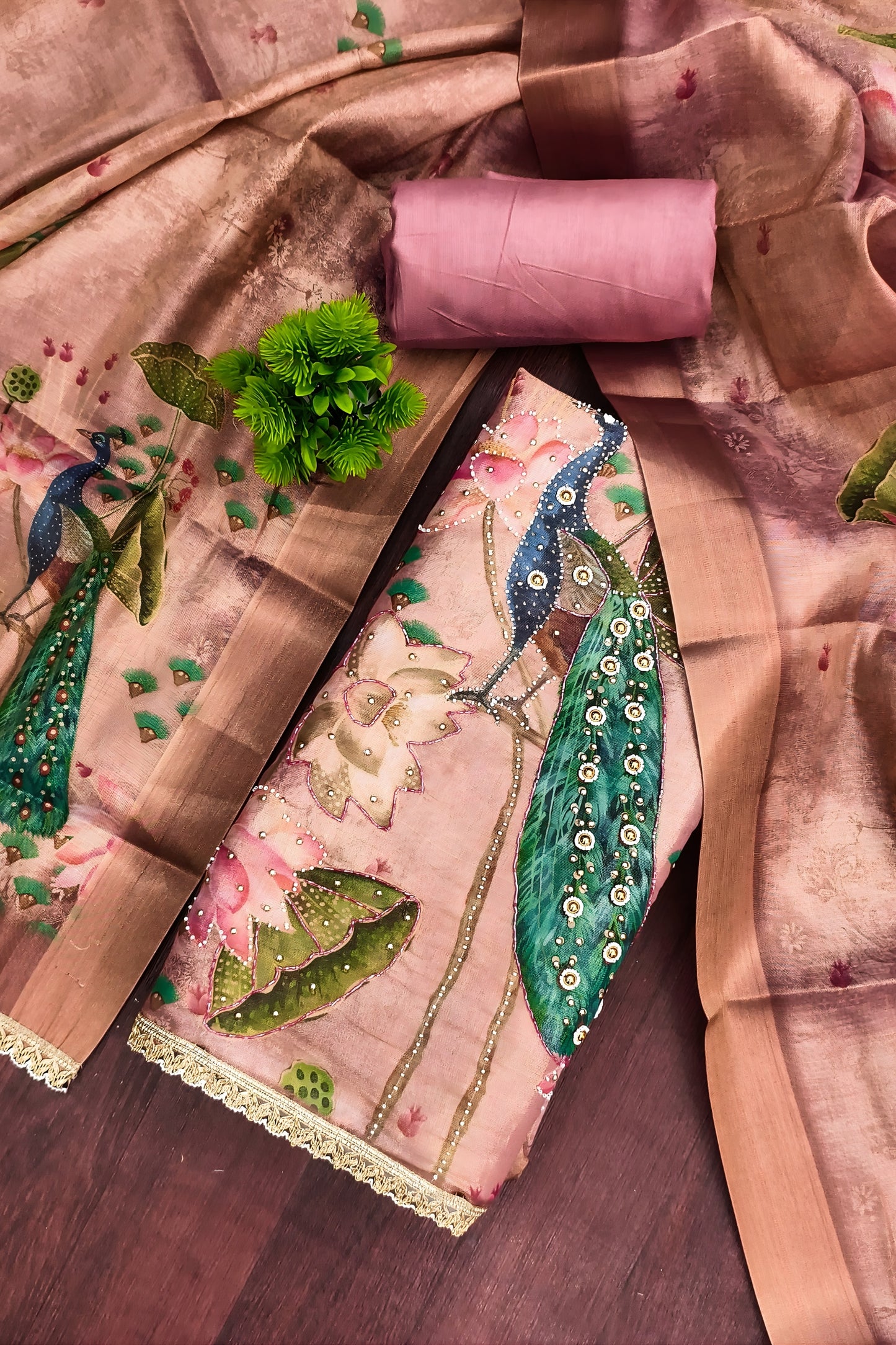 Elegant Dusty Pink Cotton Printed Semi-Stitched Straight Salwar Suit with Dupatta