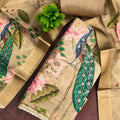Stylish Olive Green Cotton Printed Semi-Stitched Straight Salwar Suit with Dupatta