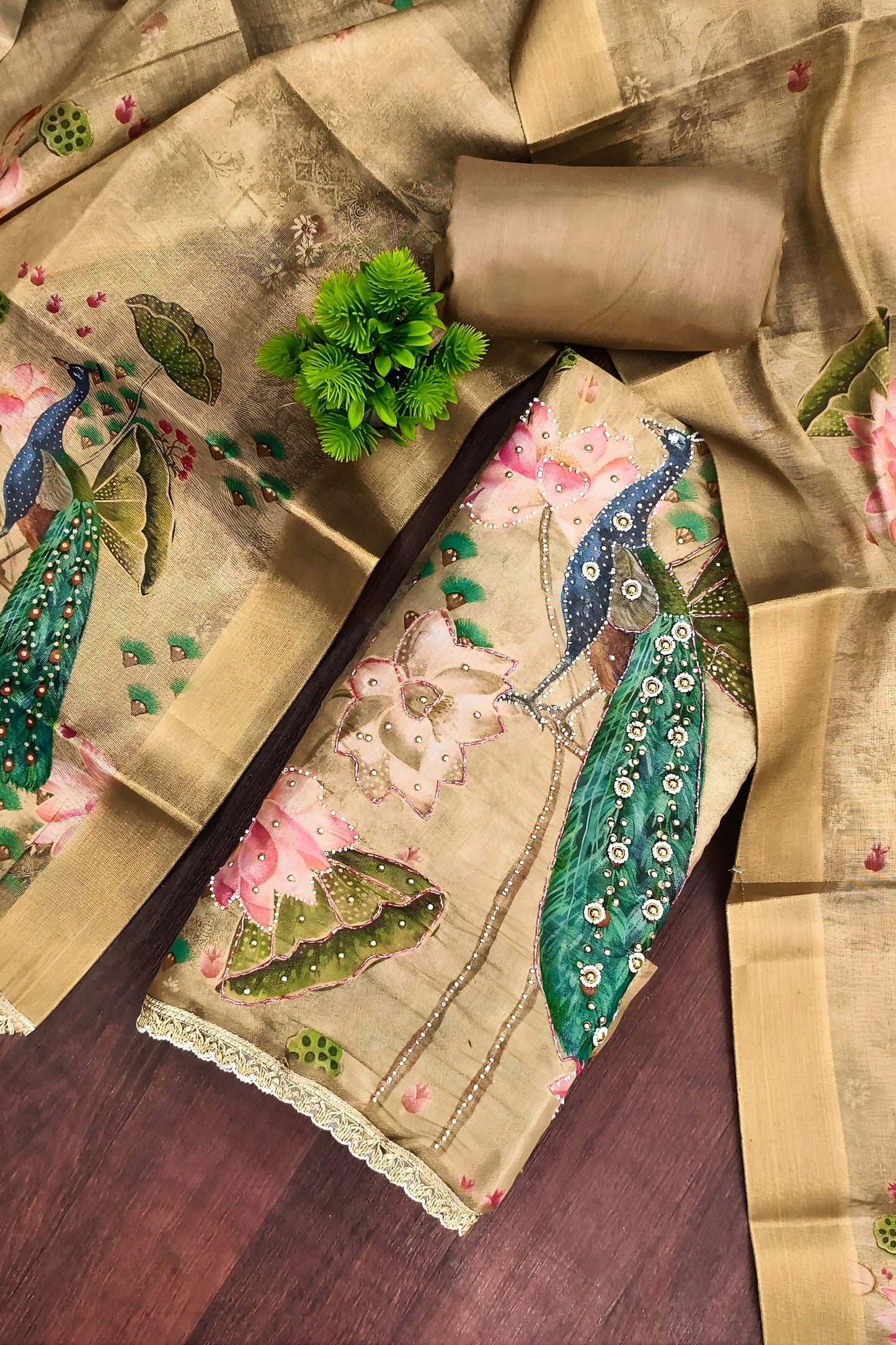 Stylish Olive Green Cotton Printed Semi-Stitched Straight Salwar Suit with Dupatta