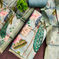 Trendy Sea Green Cotton Printed Semi-Stitched Straight Salwar Suit with Dupatta