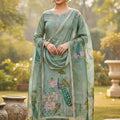 Trendy Sea Green Cotton Printed Semi-Stitched Straight Salwar Suit with Dupatta