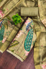 Fancy Olive Green Cotton Printed Semi-Stitched Straight Salwar Suit with Dupatta