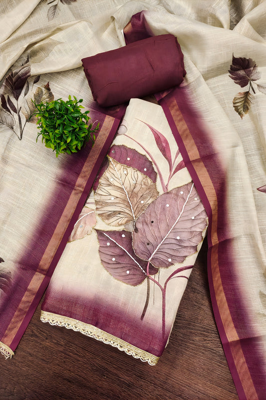 Charming Off-White Cotton Printed Semi-Stitched Straight Salwar Suit with Dupatta