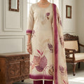 Charming Off-White Cotton Printed Semi-Stitched Straight Salwar Suit with Dupatta