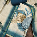 Wonderful Off-White Cotton Printed Semi-Stitched Straight Salwar Suit with Teal Dupatta