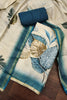 Wonderful Off-White Cotton Printed Semi-Stitched Straight Salwar Suit with Teal Dupatta