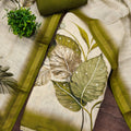 Superb Off-White Cotton Printed Semi-Stitched Straight Salwar Suit with Olive Green Dupatta
