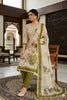 Superb Off-White Cotton Printed Semi-Stitched Straight Salwar Suit with Olive Green Dupatta