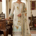 Latest Off-White Cotton Printed Semi-Stitched Straight Salwar Suit with Blue Dupatta