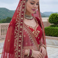 Stunning Red Silk Embroidered Bridal Lehenga Choli with Soft Net Dupatta
