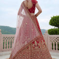 Stunning Red Silk Embroidered Bridal Lehenga Choli with Soft Net Dupatta
