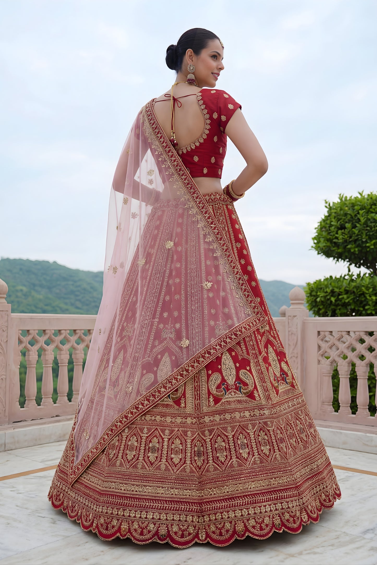 Stunning Red Silk Embroidered Bridal Lehenga Choli with Soft Net Dupatta