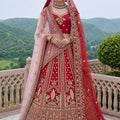  Stunning Red Silk Embroidered Bridal Lehenga Choli with Soft Net Dupatta