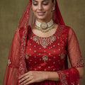 Luxury Red Net Embroidered Bridal Lehenga Choli with Soft Net Dupatta
