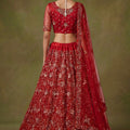 Luxury Red Net Embroidered Bridal Lehenga Choli with Soft Net Dupatta