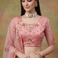 Amazing Peach Net Embroidered Bridal Lehenga Choli with Soft Net Dupatta