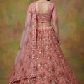 Amazing Peach Net Embroidered Bridal Lehenga Choli with Soft Net Dupatta