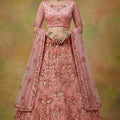 Amazing Peach Net Embroidered Bridal Lehenga Choli with Soft Net Dupatta