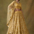 Fancy Golden Net Embroidered Bridal Lehenga Choli with Soft Net Dupatta