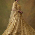 Fancy Golden Net Embroidered Bridal Lehenga Choli with Soft Net Dupatta