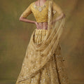 Fancy Golden Net Embroidered Bridal Lehenga Choli with Soft Net Dupatta