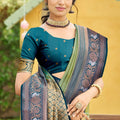 Green Kanjivaram Silk Saree with Blue Zari Border Traditional Saree