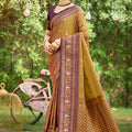 Brown Kanjivaram Silk Saree Maroon Zari Border Traditional Saree