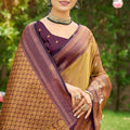 Brown Kanjivaram Silk Saree Maroon Zari Border Traditional Saree