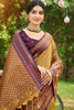 Brown Kanjivaram Silk Saree Maroon Zari Border Traditional Saree