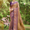 Dual Tone Brown Kanjivaram Silk Saree with Purple Zari Border