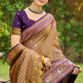 Dual Tone Brown Kanjivaram Silk Saree with Purple Zari Border