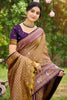Dual Tone Brown Kanjivaram Silk Saree with Purple Zari Border