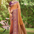 Golden Brown Kanjivaram Silk Saree with Maroon Zari Border