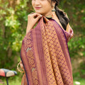 Golden Brown Kanjivaram Silk Saree with Maroon Zari Border