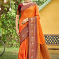 Orange Saree with Maroon Blouse Traditional Silk Saree
